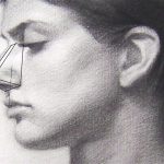 This charcoal portrait study illustrates the 4 major planes of the nose. Something I find especially true for those interested in portraiture: the features of the face need to be drawn over and over again. Why?  To better understand their basic geometry and construction. This understanding gives our work confidence and authority regardless of the medium being used.
